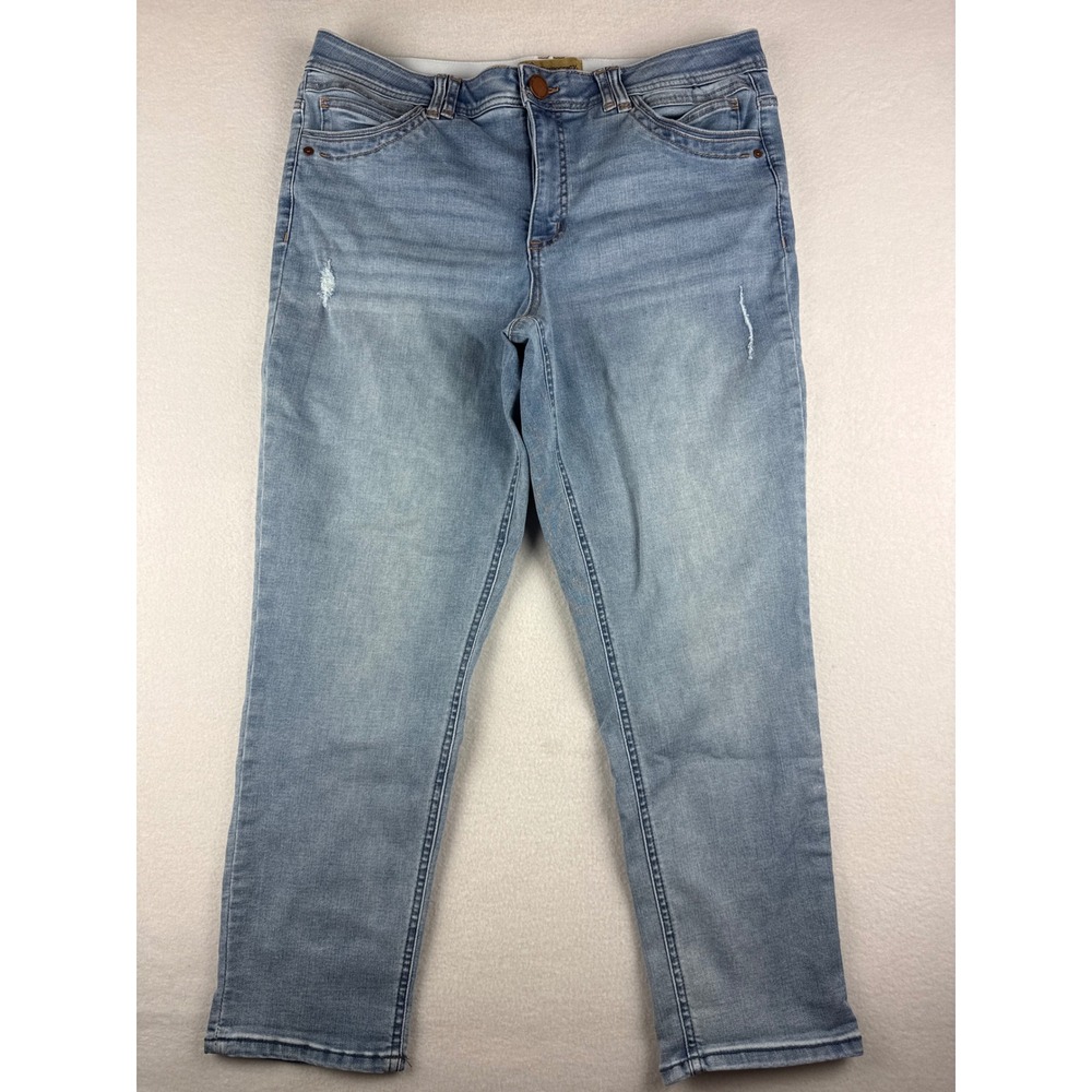 Democracy Ab Solution Light Wash Distressed Straight Leg Jeans Womens 16 Ankle